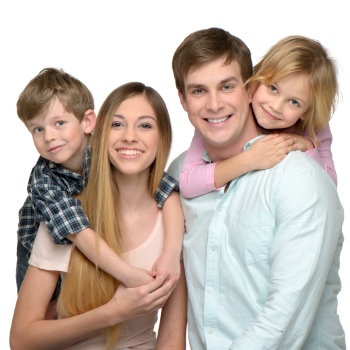 Cheerful young family of four